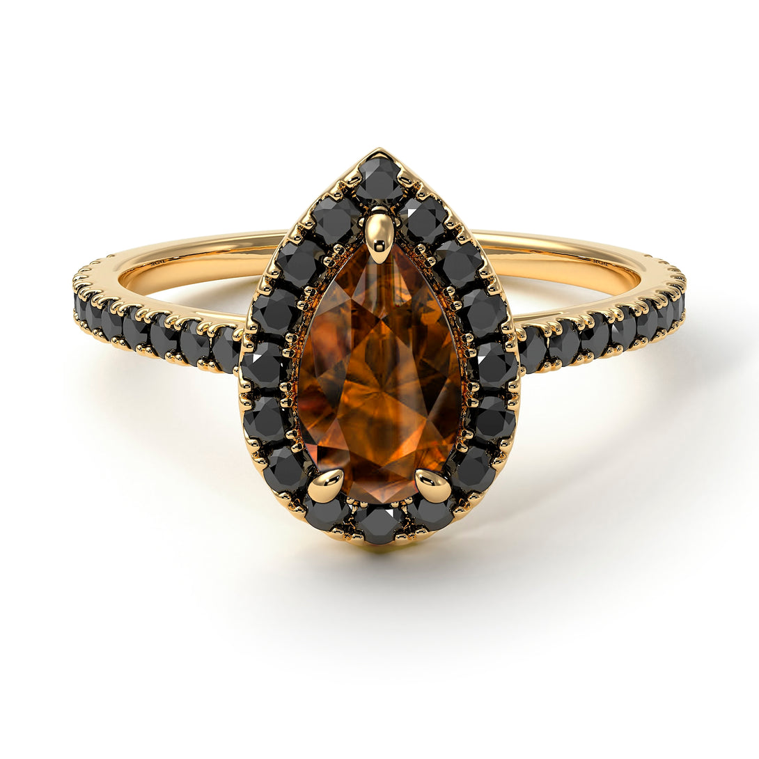 Pear Shaped Halo Brown Diamond Ring - Janet No. 1104