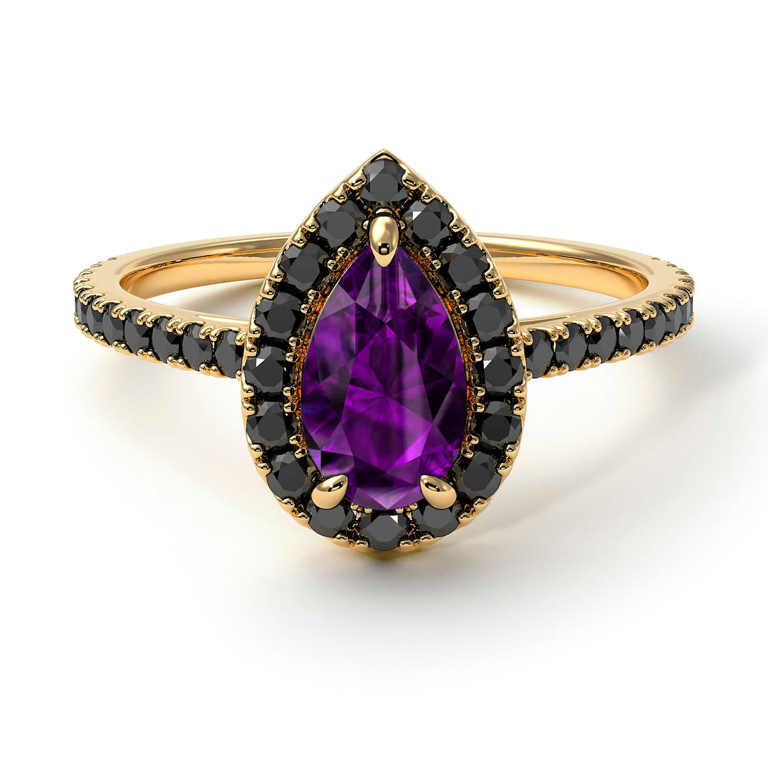 Pear Shaped Halo Amethyst Ring - Janet No. 304