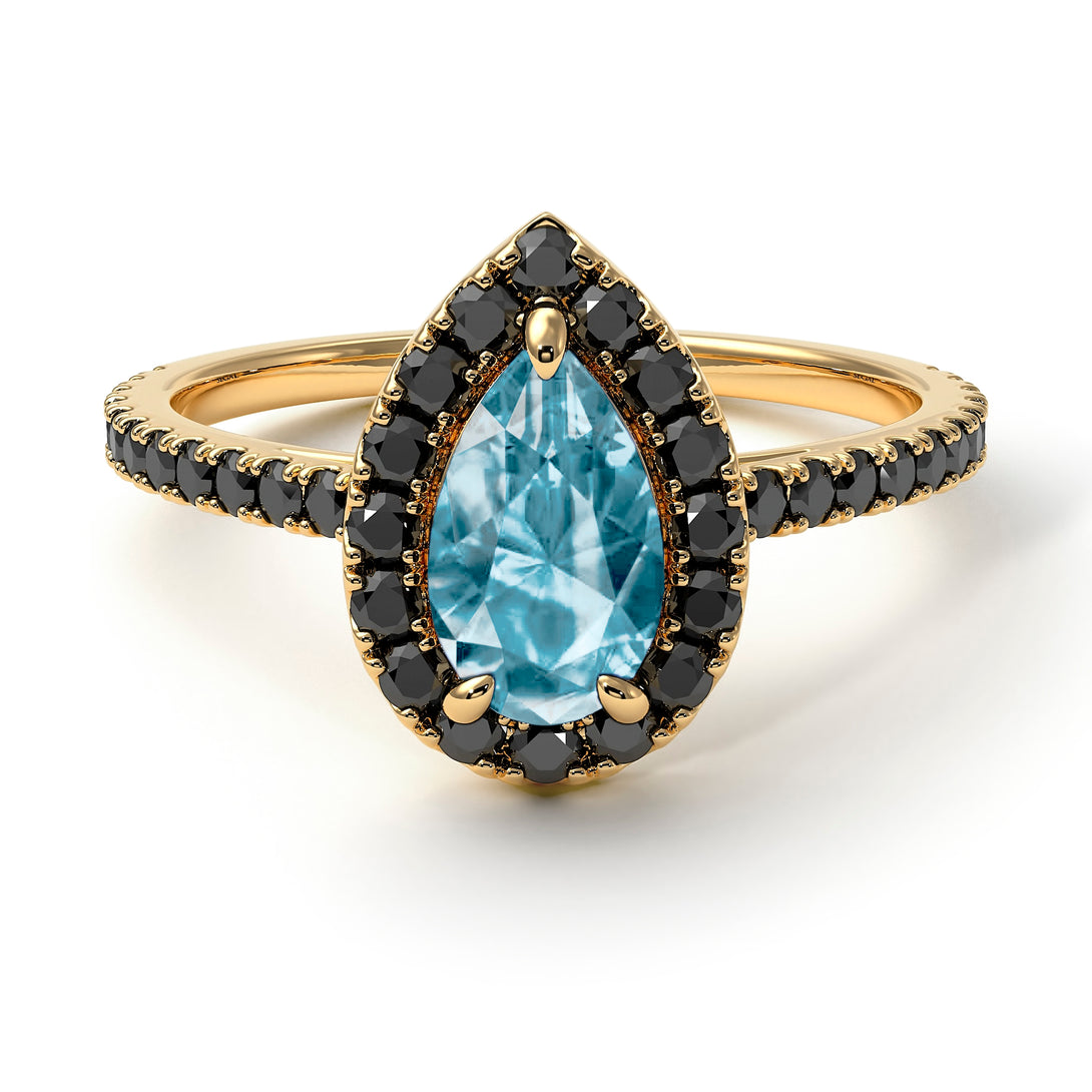 Pear Shaped Halo Aquamarine Ring - Janet No. 404