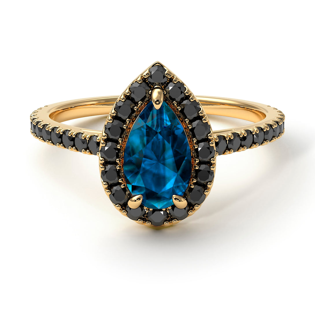 Pear Shaped Halo Blue Topaz Ring - Janet No. 504