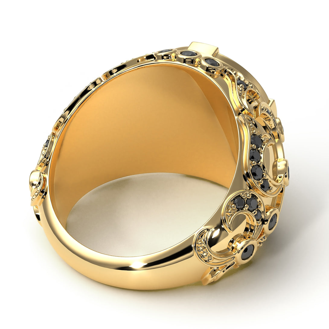 Black Diamond Royal Lion Men Signet Ring - Terry No. 7