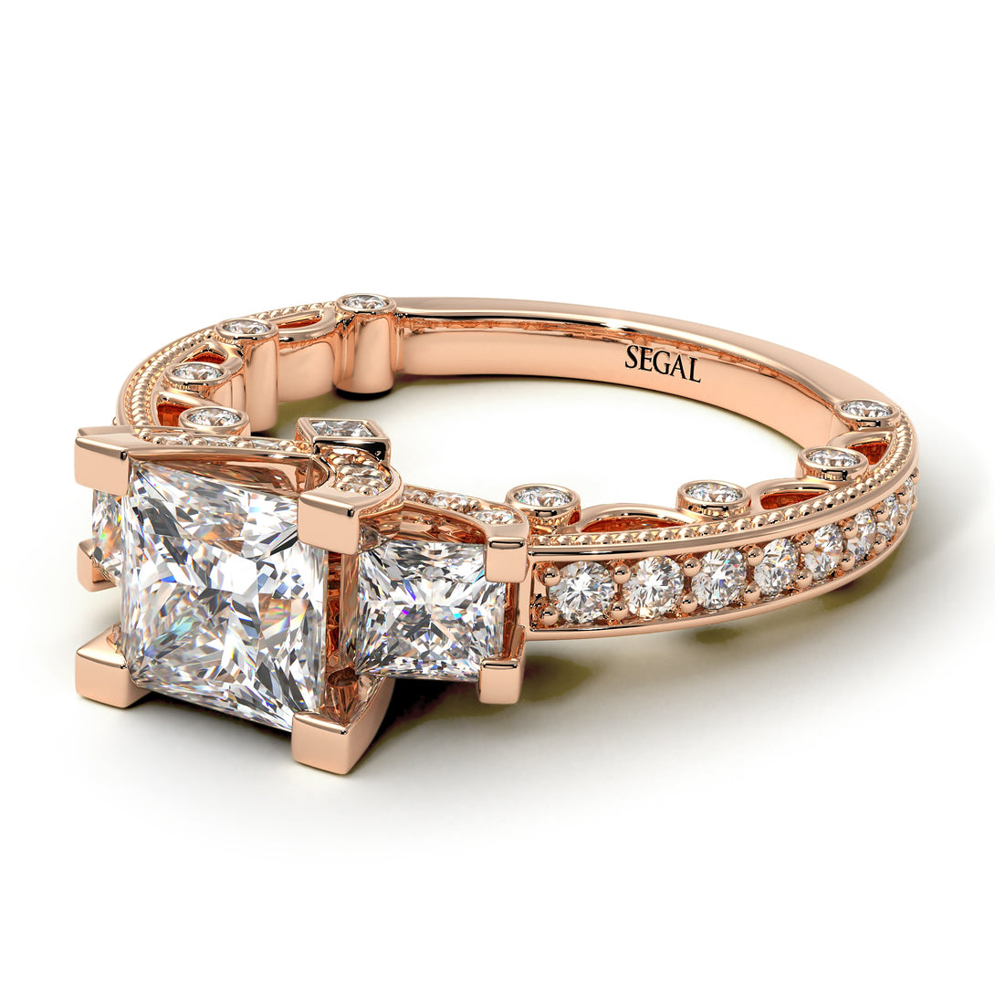 Modern Geometric Diamond Gold Engagement Ring - Beverly No. 2