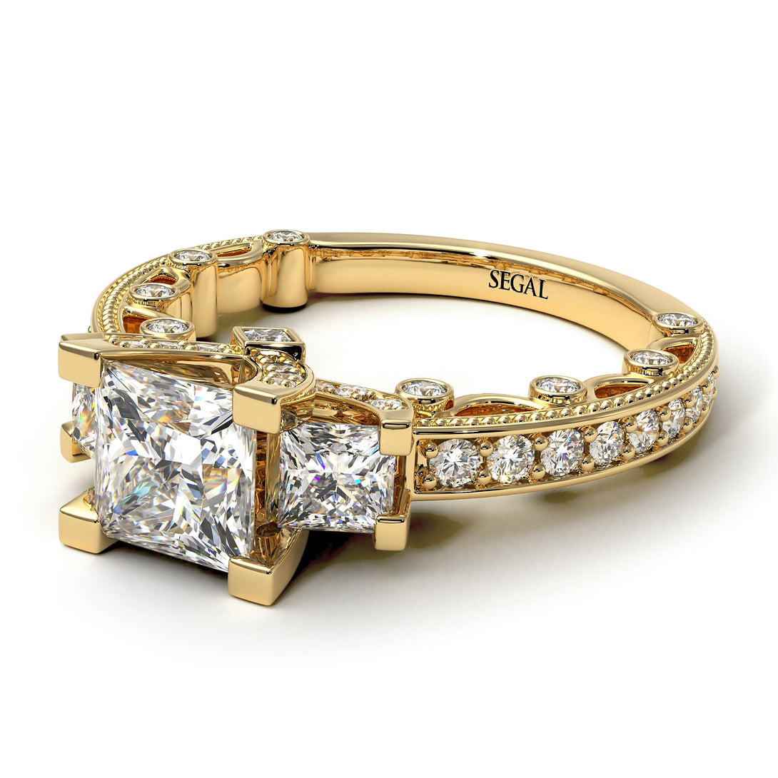Modern Geometric Diamond Gold Engagement Ring - Beverly No. 1