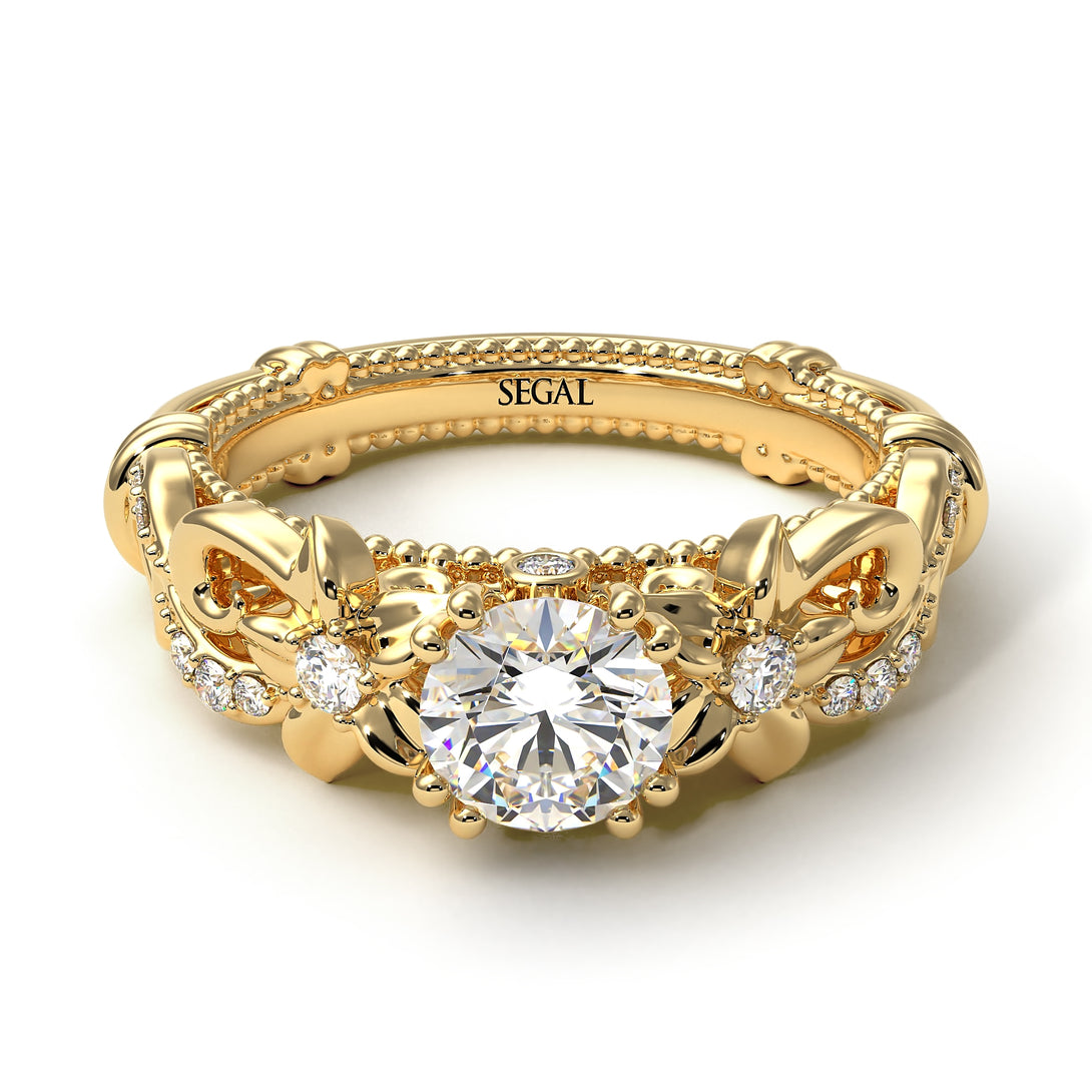 Vintage Flower Openwork Gold Diamond Engagement Ring - Ann No. 1