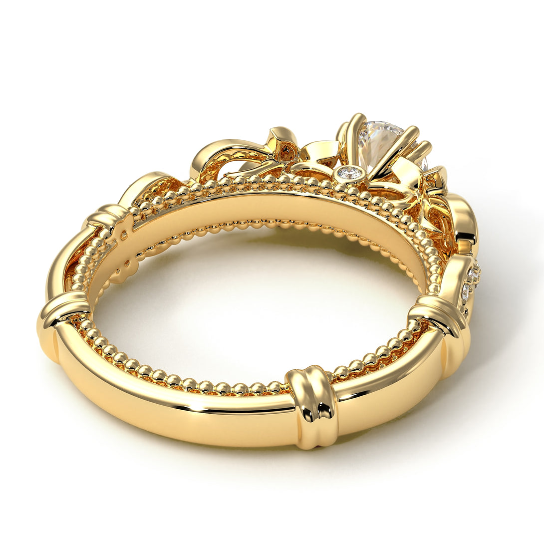 Vintage Flower Openwork Gold Diamond Engagement Ring - Ann No. 1