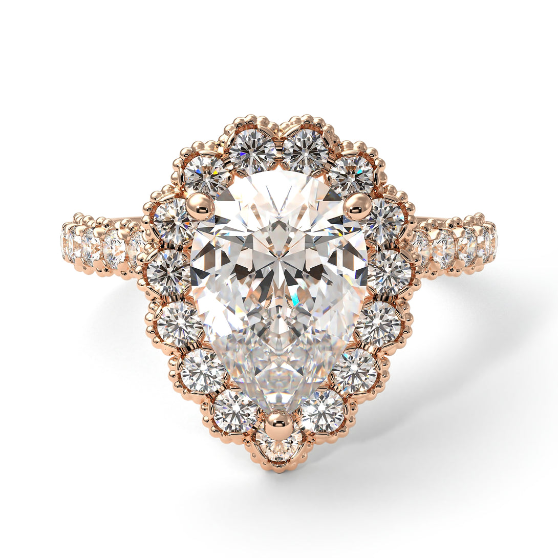 Halo Pear Diamond Pave Engagement Ring - Ingrid No. 2