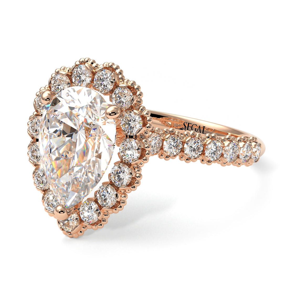 Halo Pear Diamond Pave Engagement Ring - Ingrid No. 2