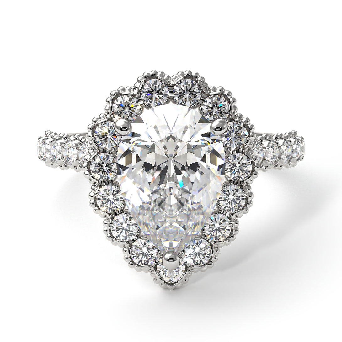 Halo Pear Diamond Pave Engagement Ring - Ingrid No. 3