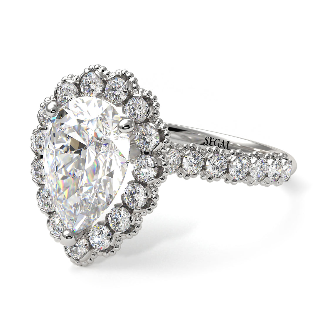 Halo Pear Diamond Pave Engagement Ring - Ingrid No. 3