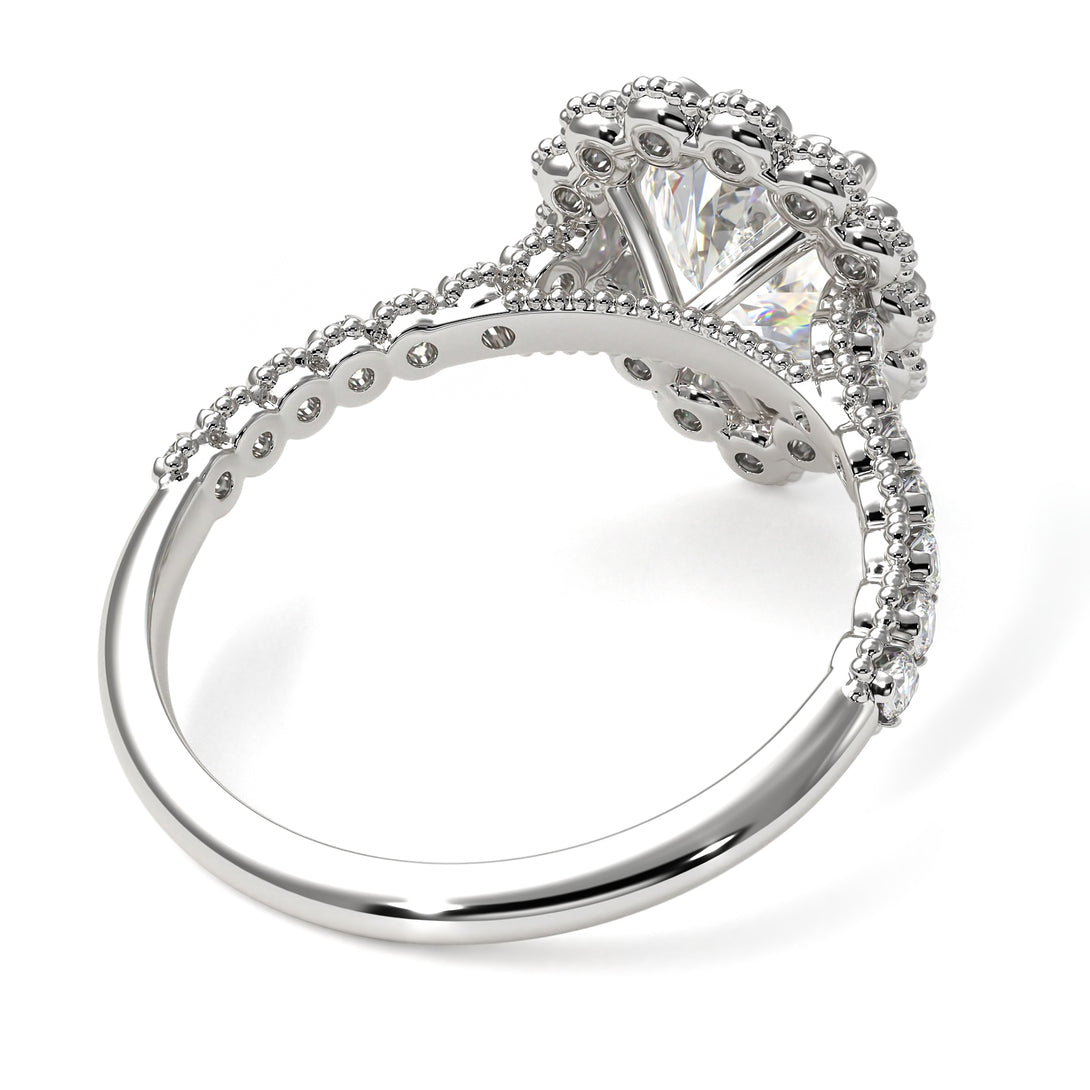 Halo Pear Diamond Pave Engagement Ring - Ingrid No. 3