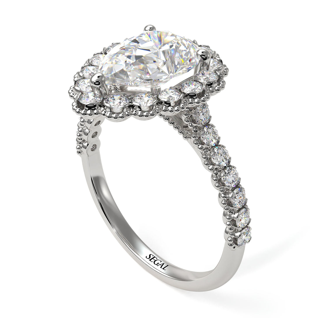 Halo Pear Diamond Pave Engagement Ring - Ingrid No. 3