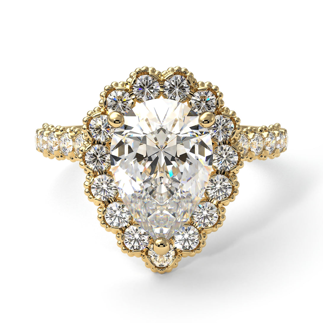 Halo Pear Diamond Pave Engagement Ring - Ingrid No. 1