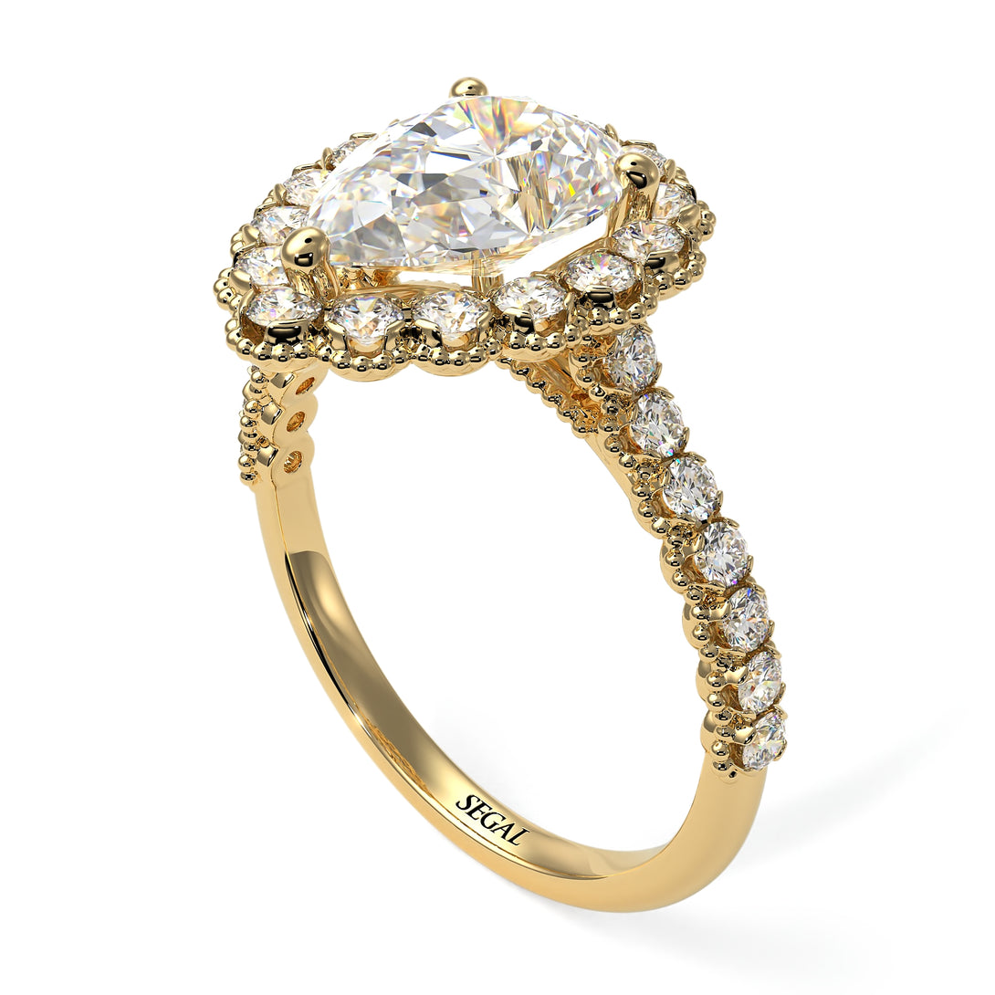 Halo Pear Diamond Pave Engagement Ring - Ingrid No. 1
