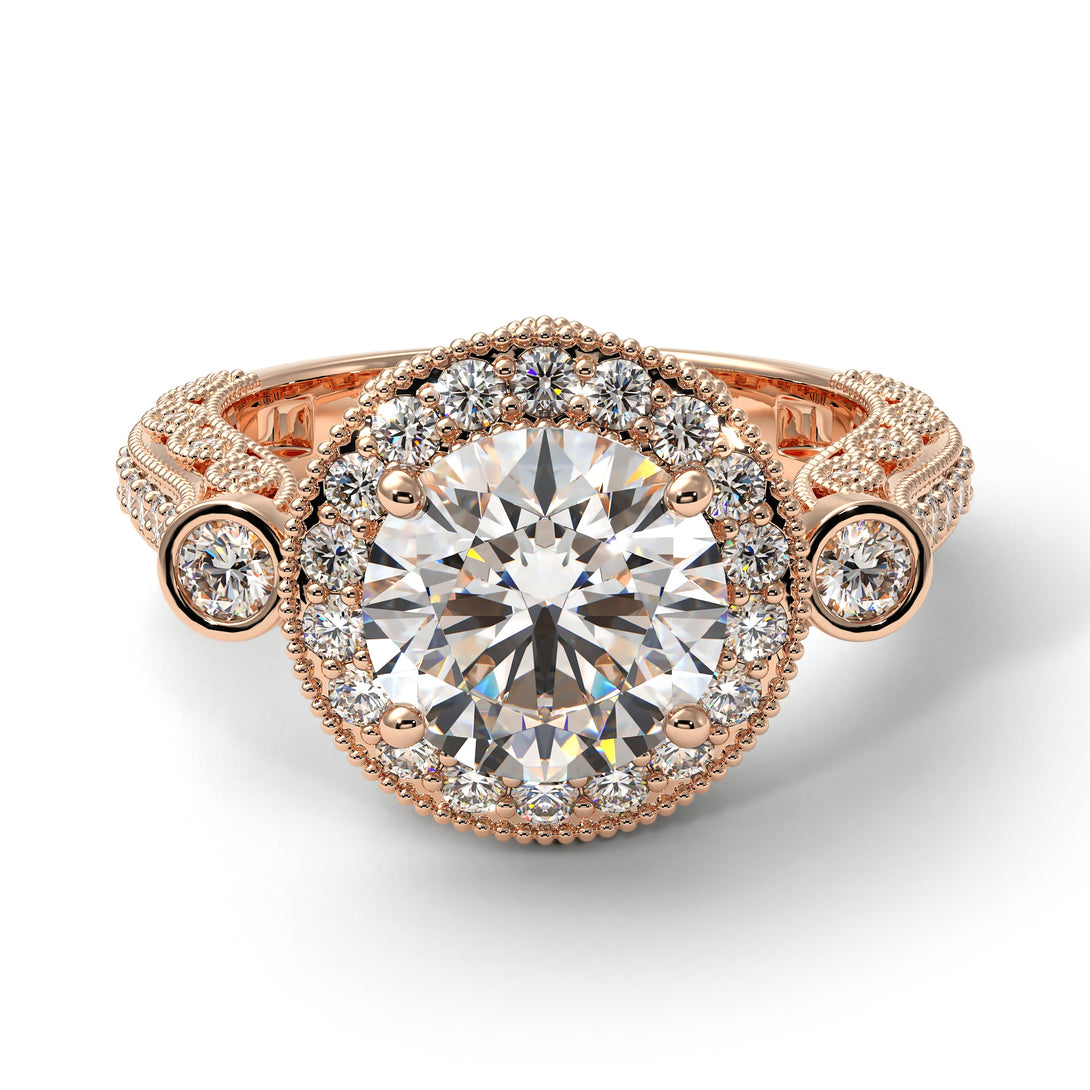 Milgrain Halo Pave Diamond Engagement Ring - Mabel No. 2