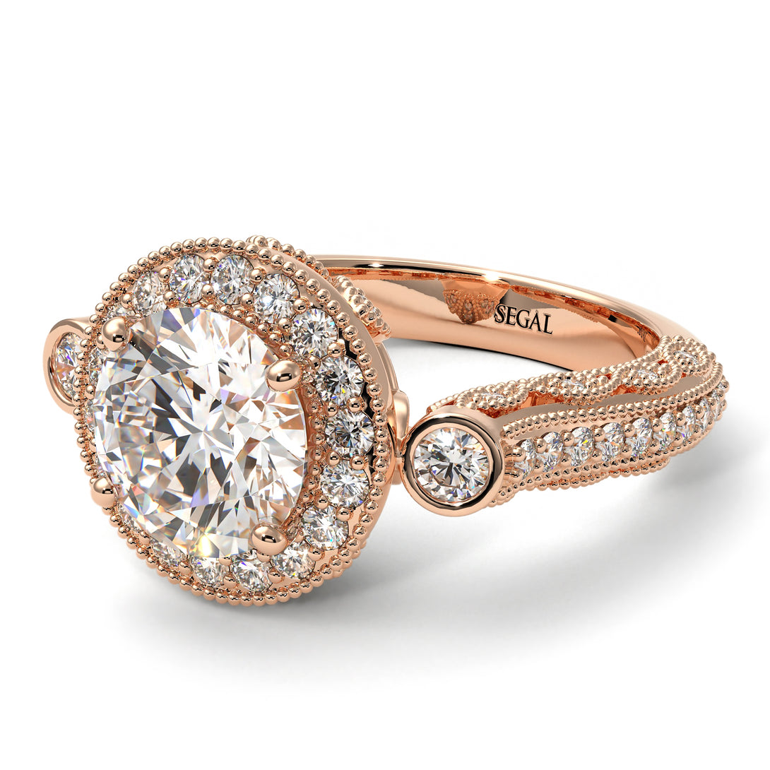 Milgrain Halo Pave Diamond Engagement Ring - Mabel No. 2