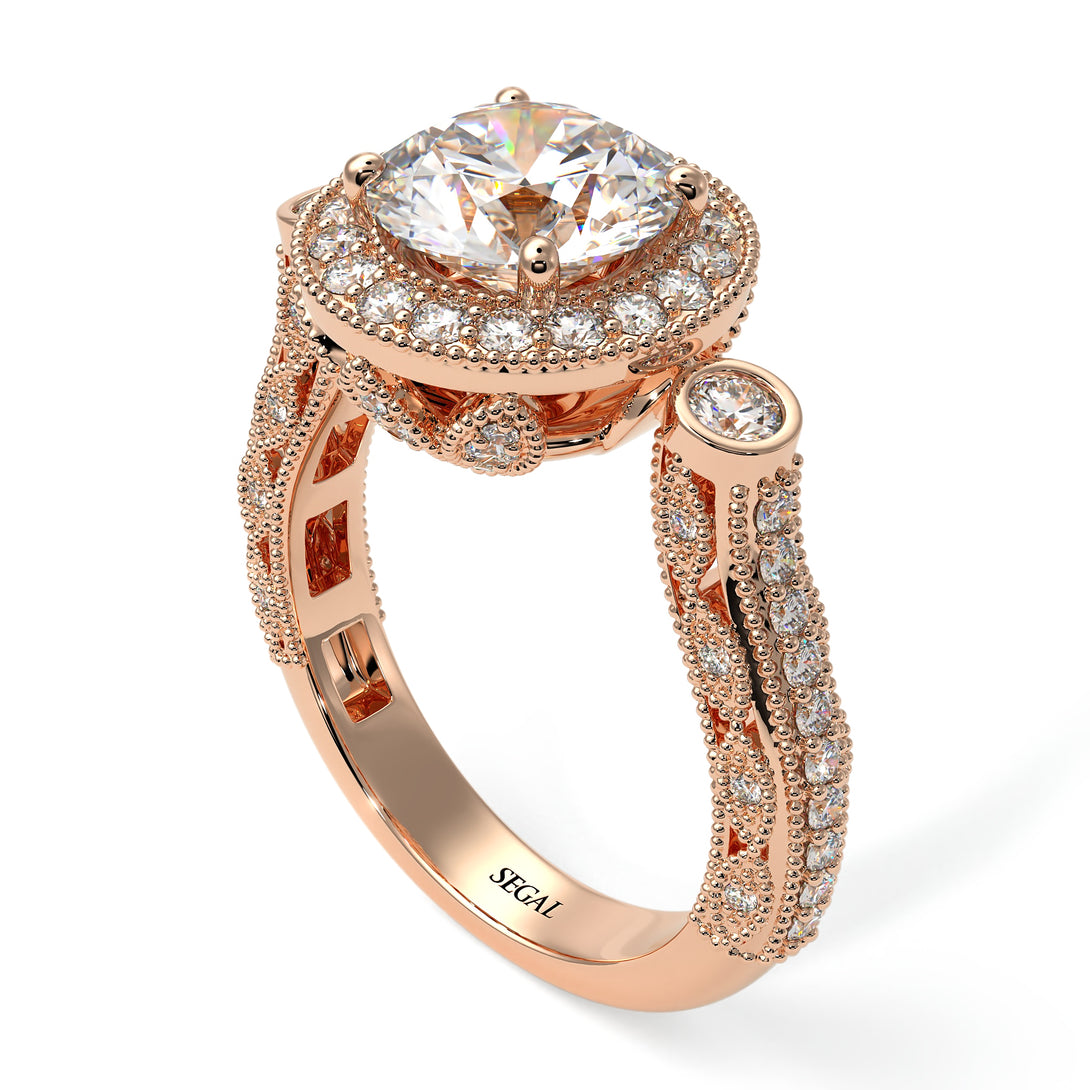 Milgrain Halo Pave Diamond Engagement Ring - Mabel No. 2