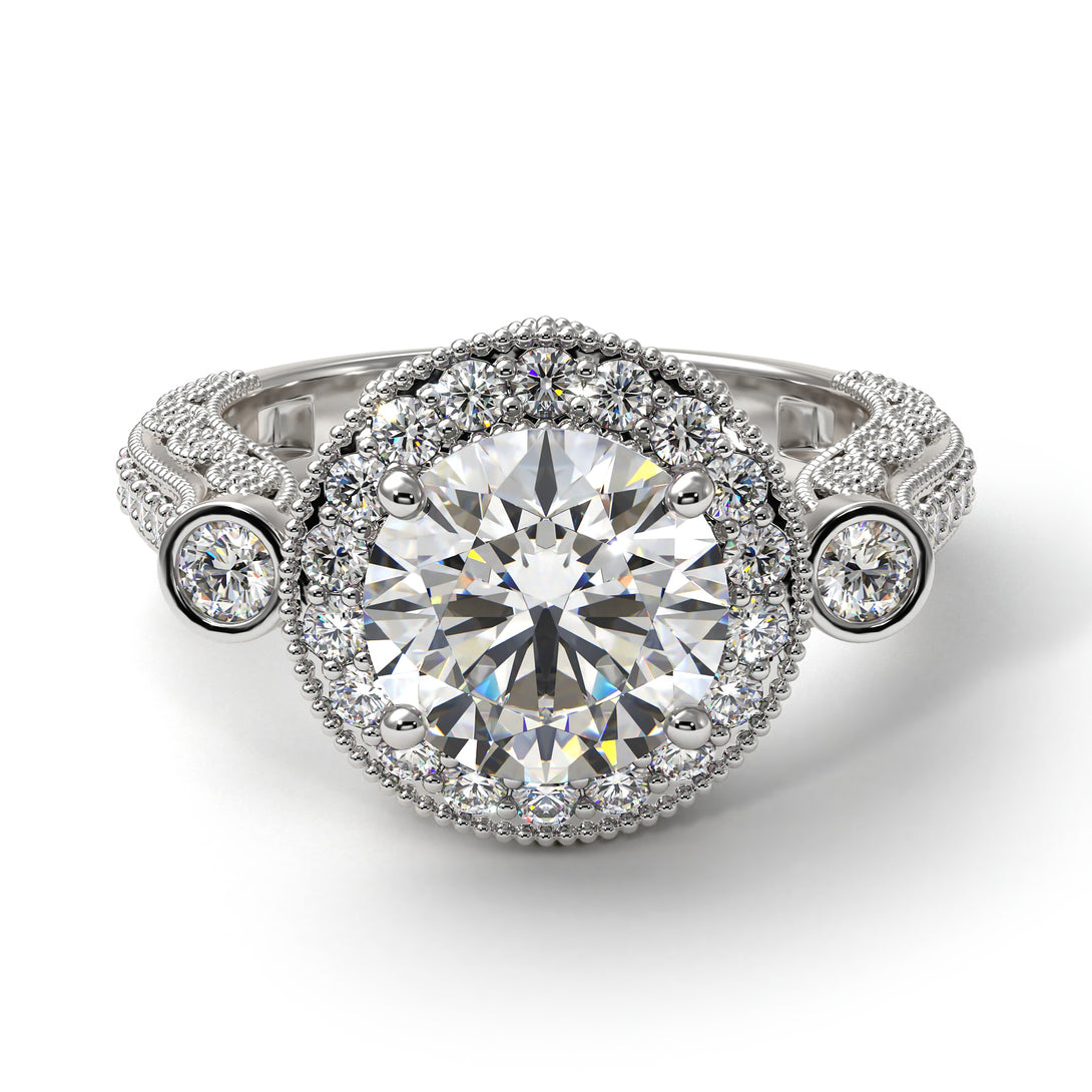 Milgrain Halo Pave Diamond Engagement Ring - Mabel No. 3