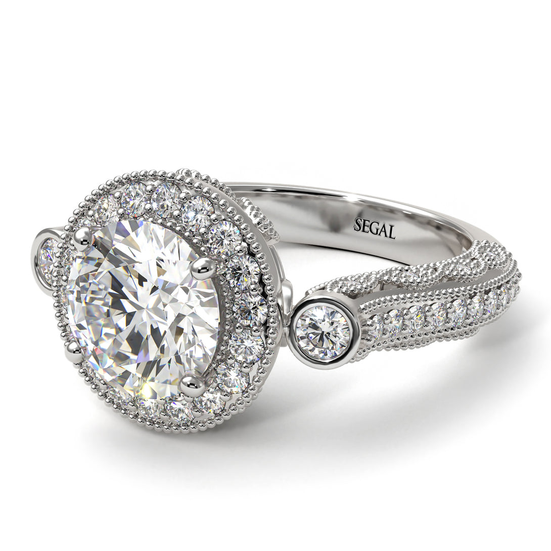 Milgrain Halo Pave Diamond Engagement Ring - Mabel No. 3