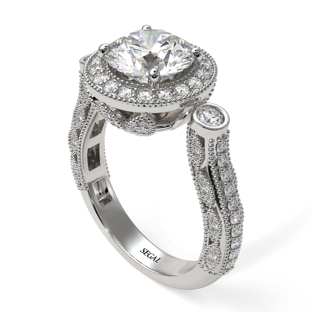 Milgrain Halo Pave Diamond Engagement Ring - Mabel No. 3