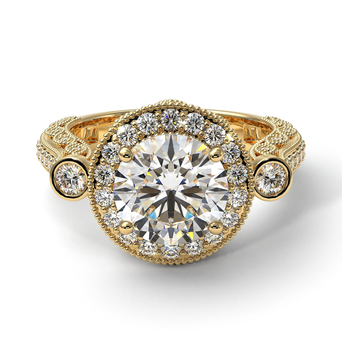 Milgrain Halo Pave Diamond Engagement Ring - Mabel No. 1