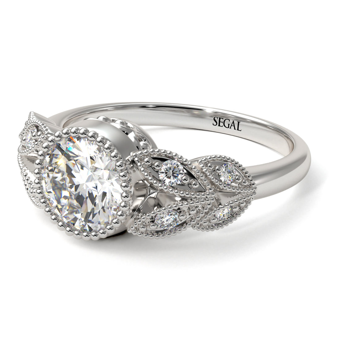 Art Deco Diamond Leaves Engagement Rings - Thalia No. 3
