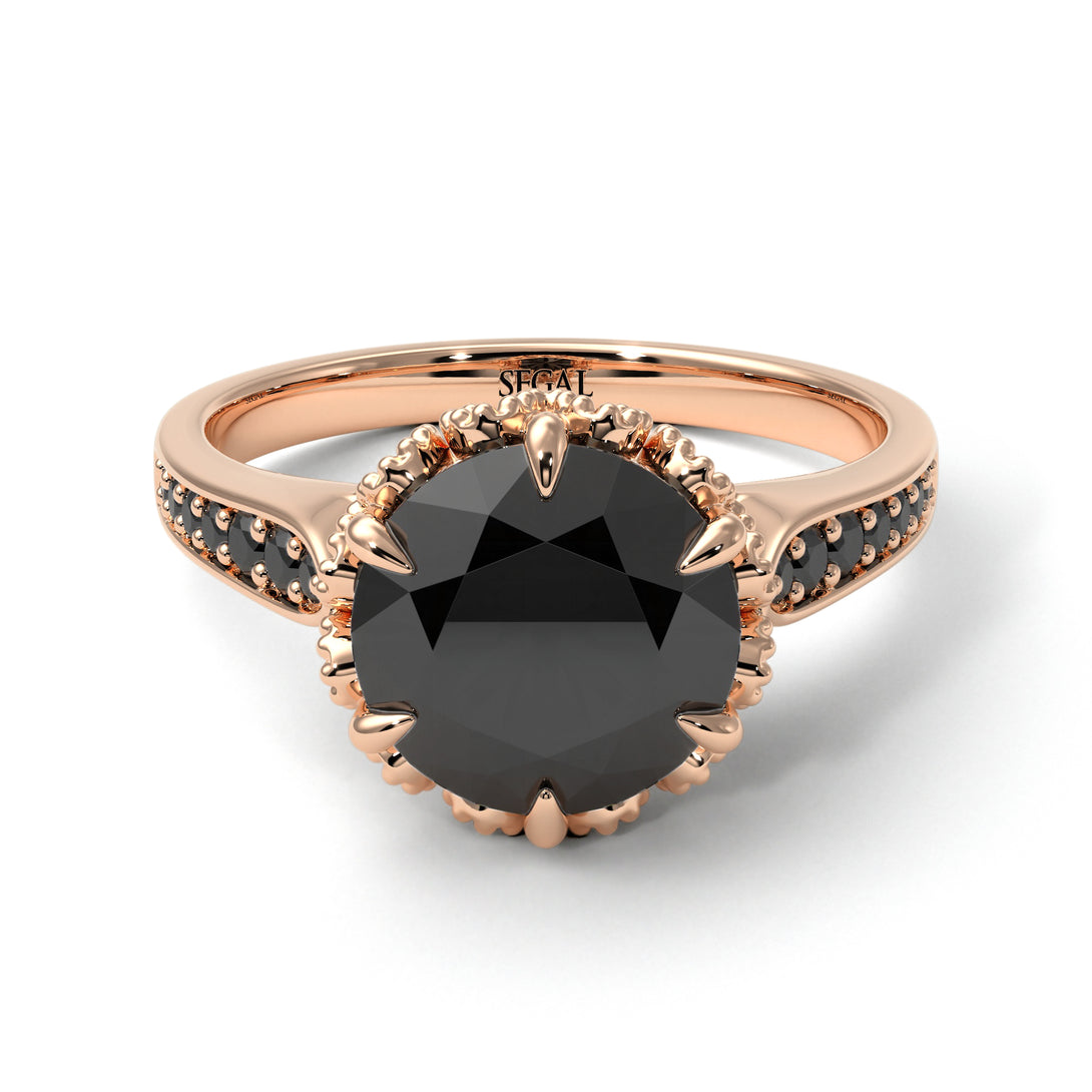 Black Diamond Milgrain Engagement Ring - Yara No. 38