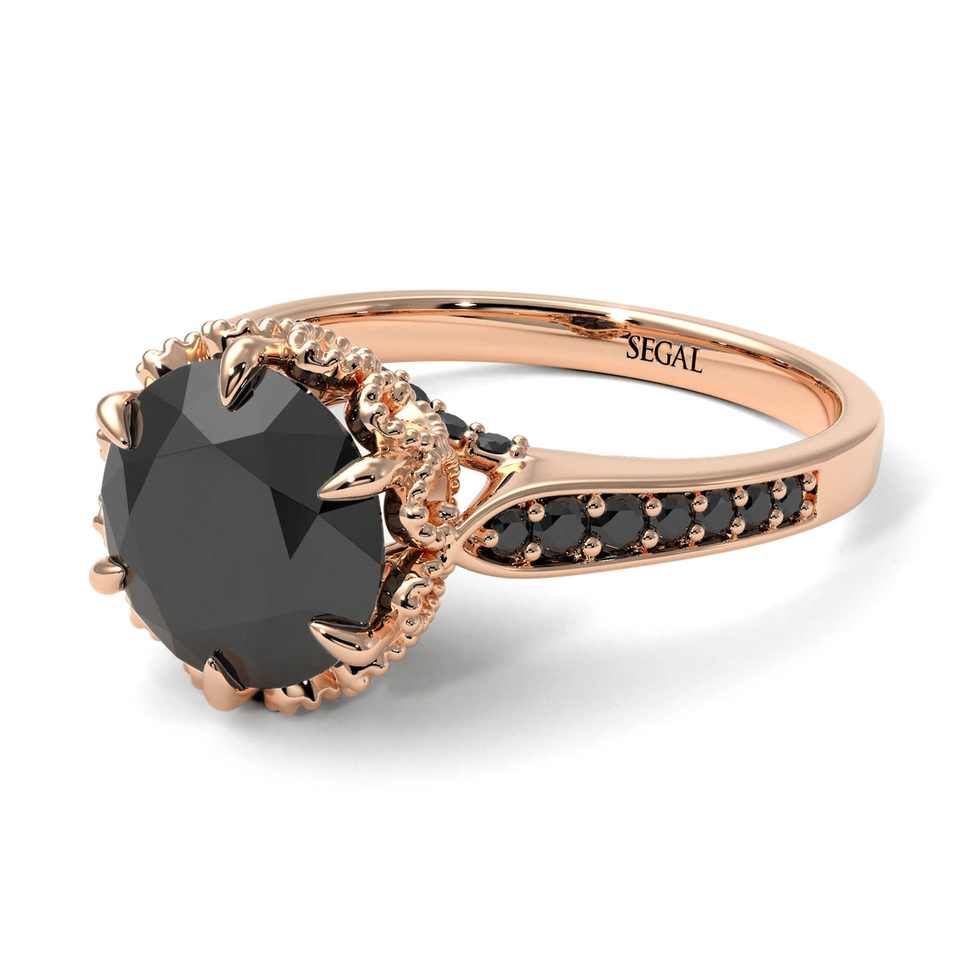 Black Diamond Milgrain Engagement Ring - Yara No. 38