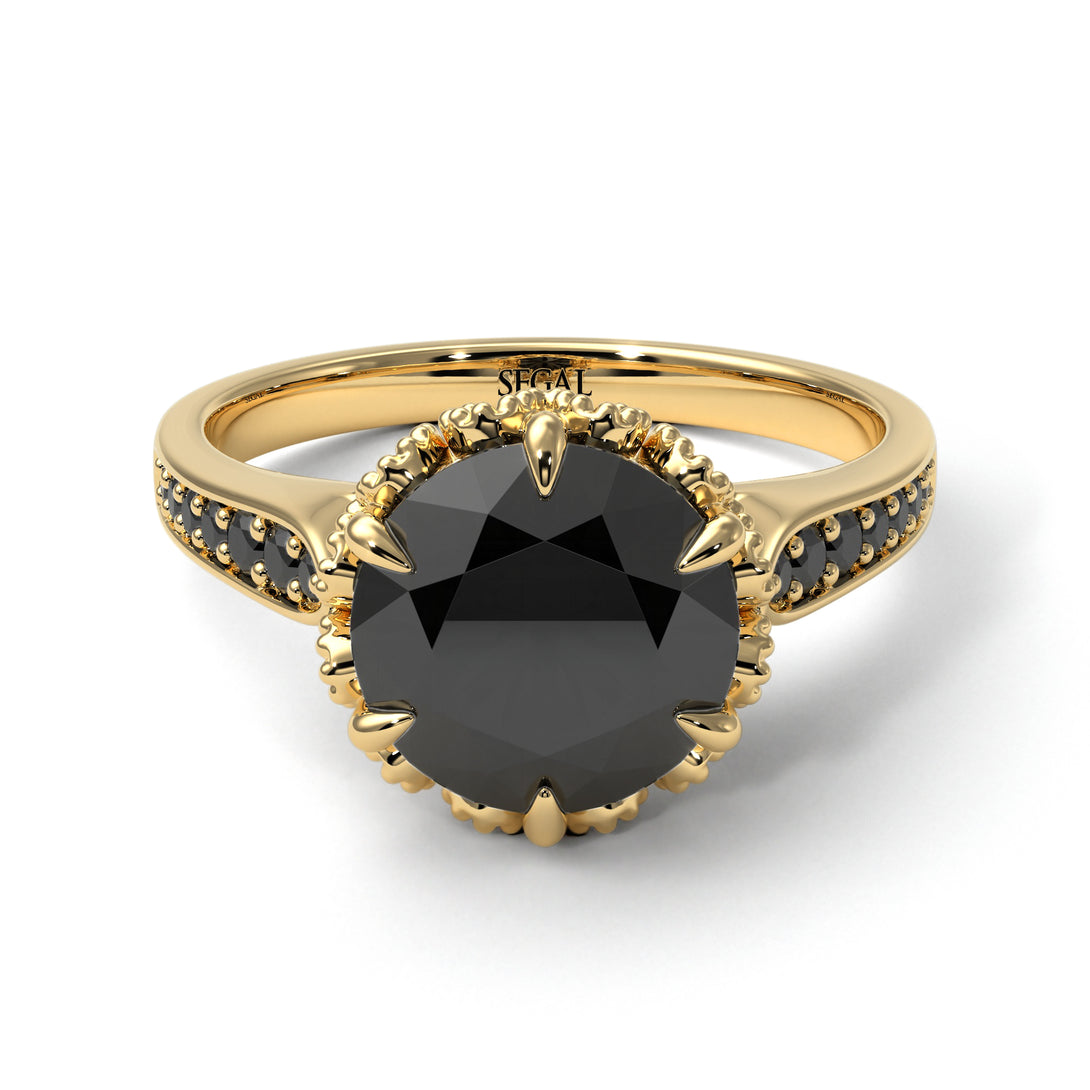 Black Diamond Milgrain Engagement Ring - Yara No. 37
