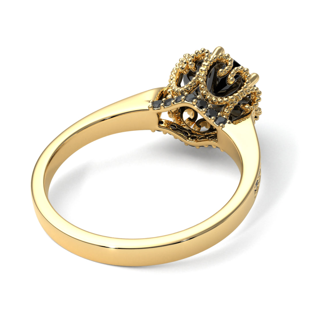 Black Diamond Milgrain Engagement Ring - Yara No. 37