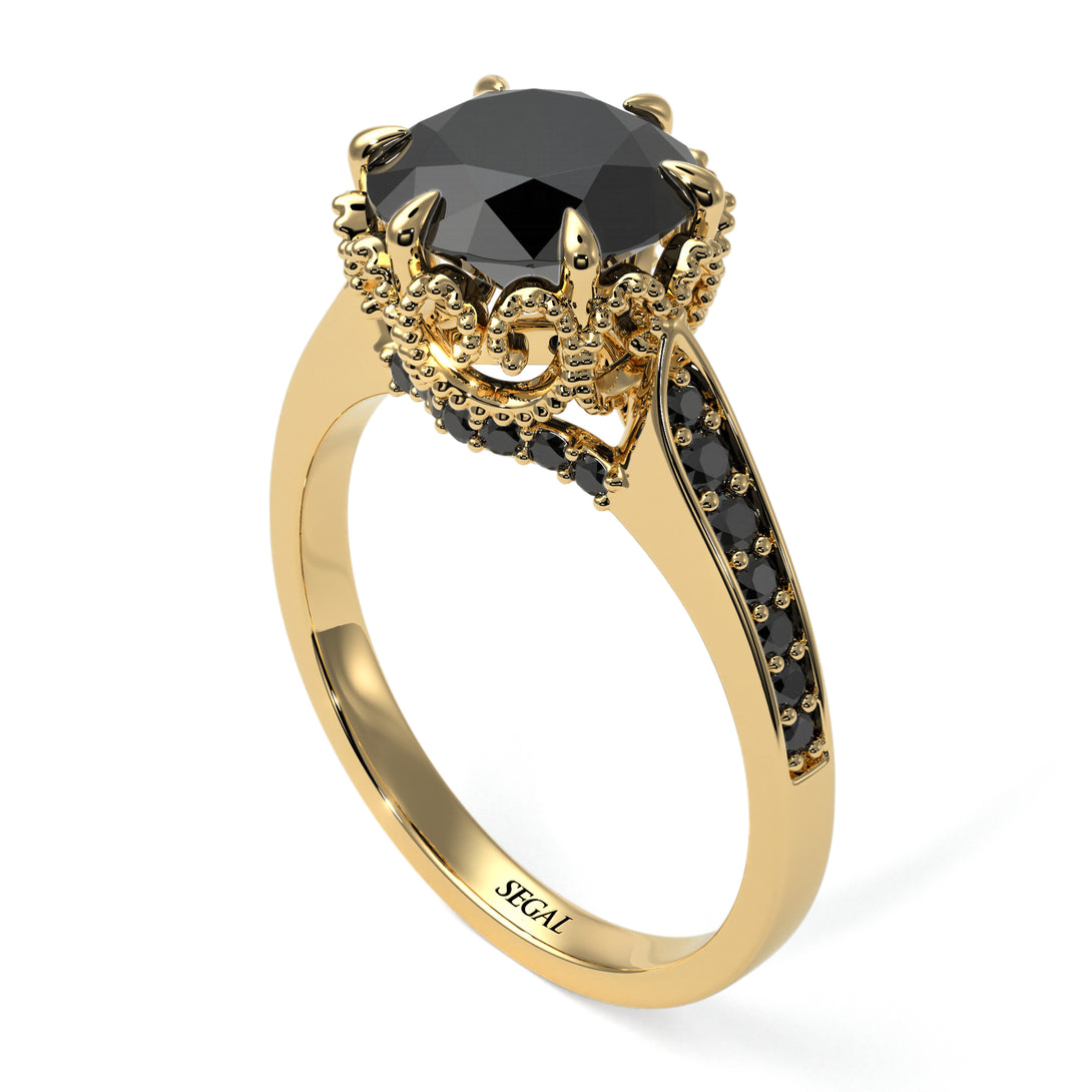Black Diamond Milgrain Engagement Ring - Yara No. 37