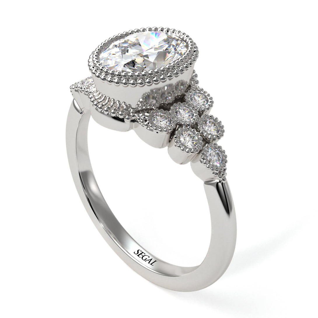 Diamond Milgrain Beaded Bezel Engagement Ring - Stacy No. 3