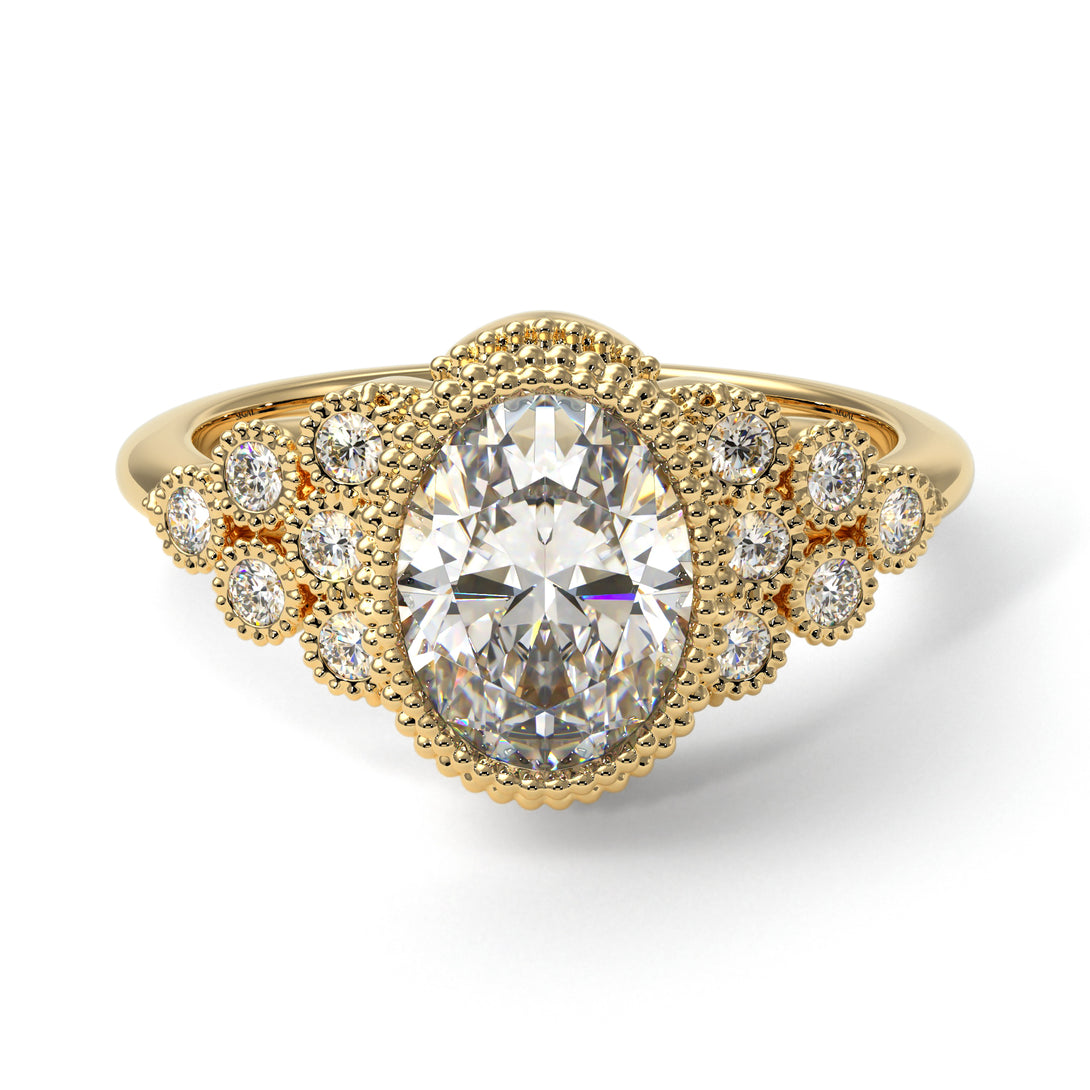 Diamond Milgrain Beaded Bezel Engagement Ring - Stacy No. 1
