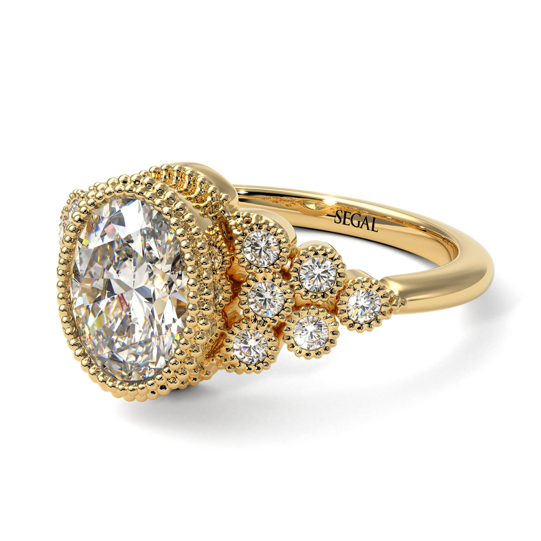 Diamond Milgrain Beaded Bezel Engagement Ring - Stacy No. 1