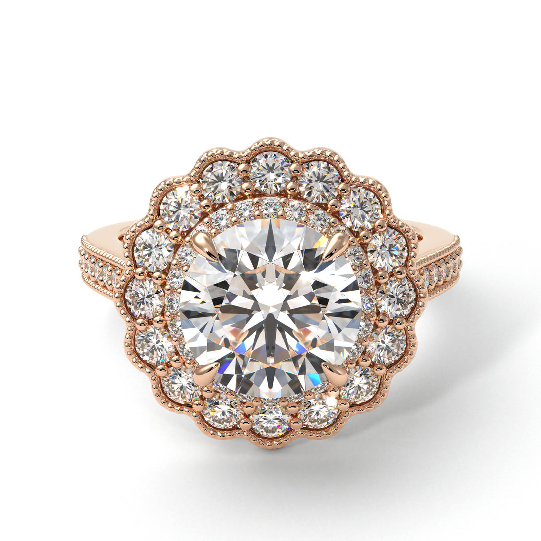 Diamond Double Halo Cathedral Engagement Ring - Deirdre No. 2