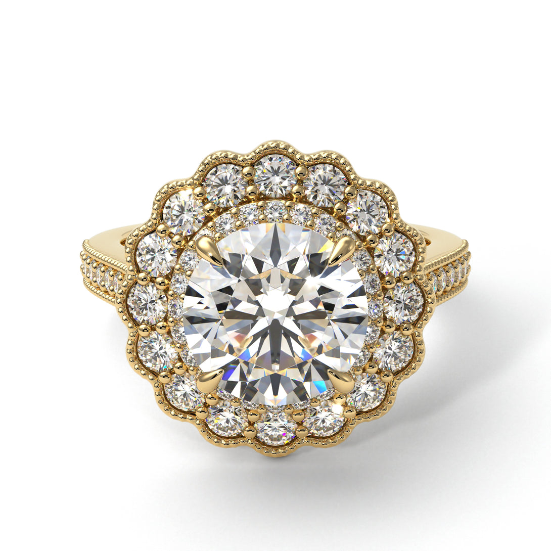 Diamond Double Halo Cathedral Engagement Ring - Deirdre No. 1