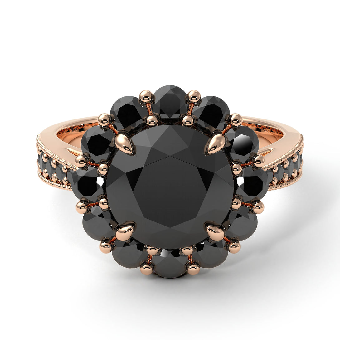 Black Diamond Round Halo Engagement Ring - Unity No. 38