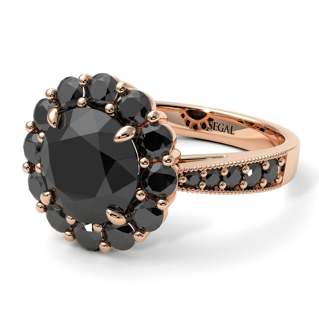 Black Diamond Round Halo Engagement Ring - Unity No. 38