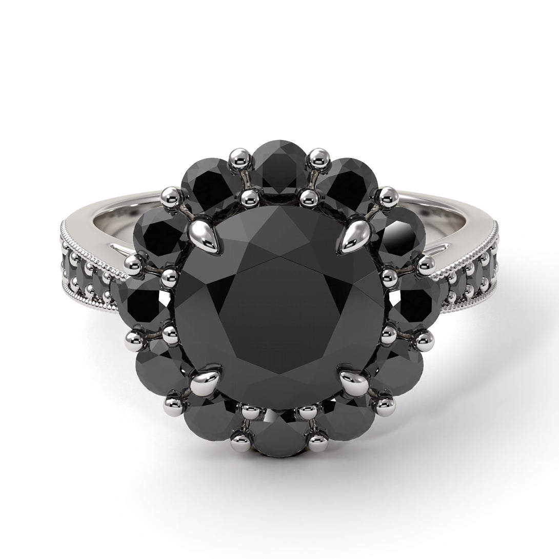 Black Diamond Round Halo Engagement Ring - Unity No. 39