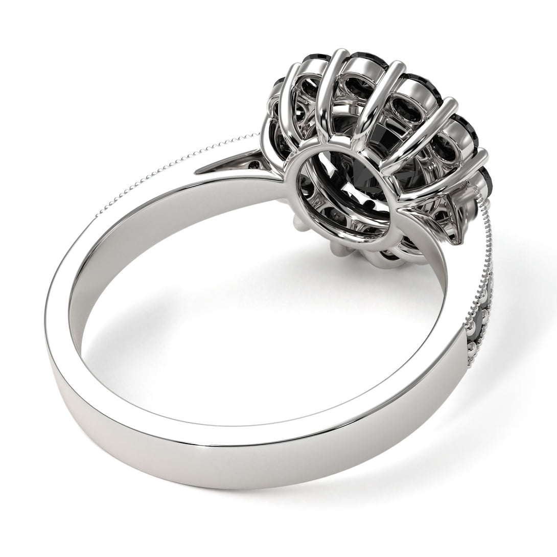 Black Diamond Round Halo Engagement Ring - Unity No. 39