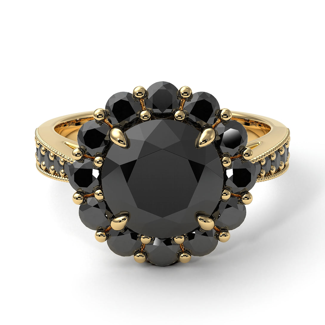 Black Diamond Round Halo Engagement Ring - Unity No. 37