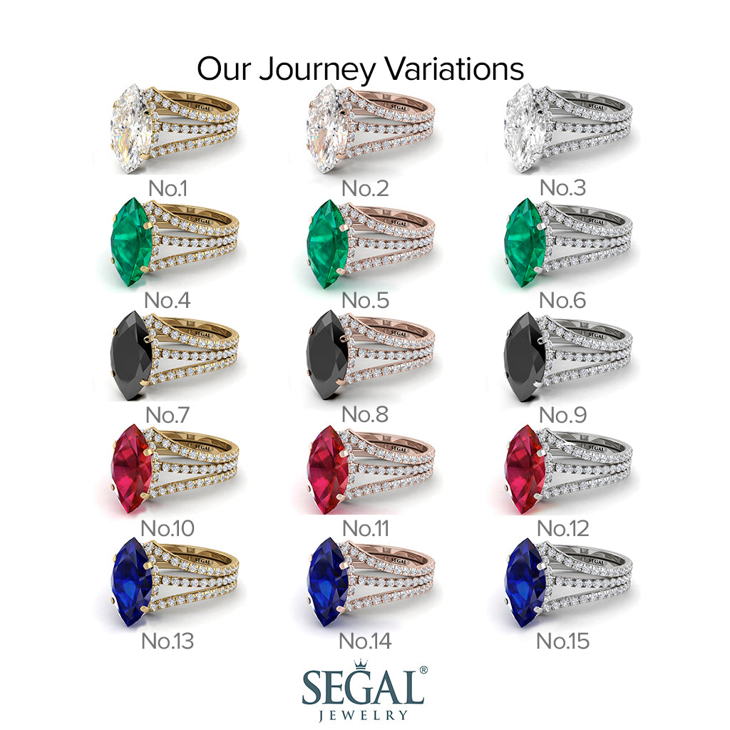 Hidden Halo Marquise Diamond Double Band Bridal Set - Journey No. 1