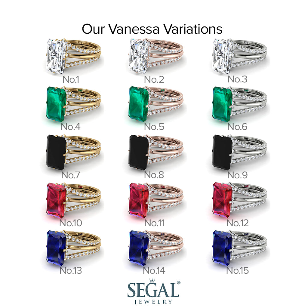 Hidden Halo Emerald Cut Emerald Double Band Bridal Set - Vanessa No. 35