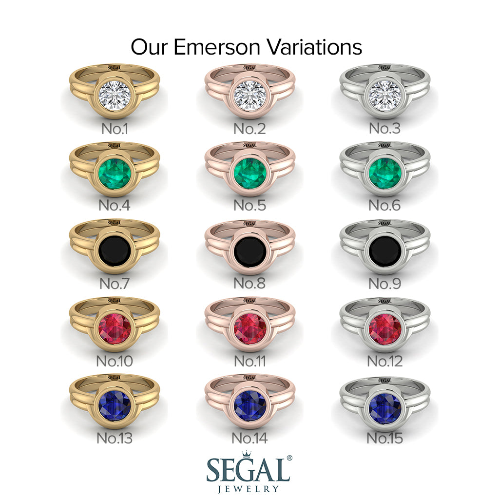 Solitaire Bezel Minimalist Sapphire Bridal Set - Emerson No. 15