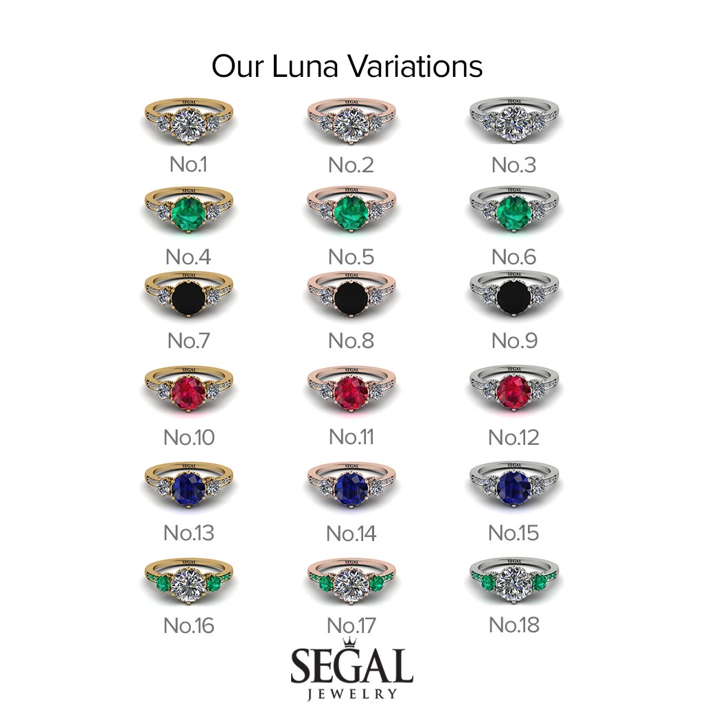 Vintage 3 Stones Emerald Ring With Micro Pave - Luna No. 56