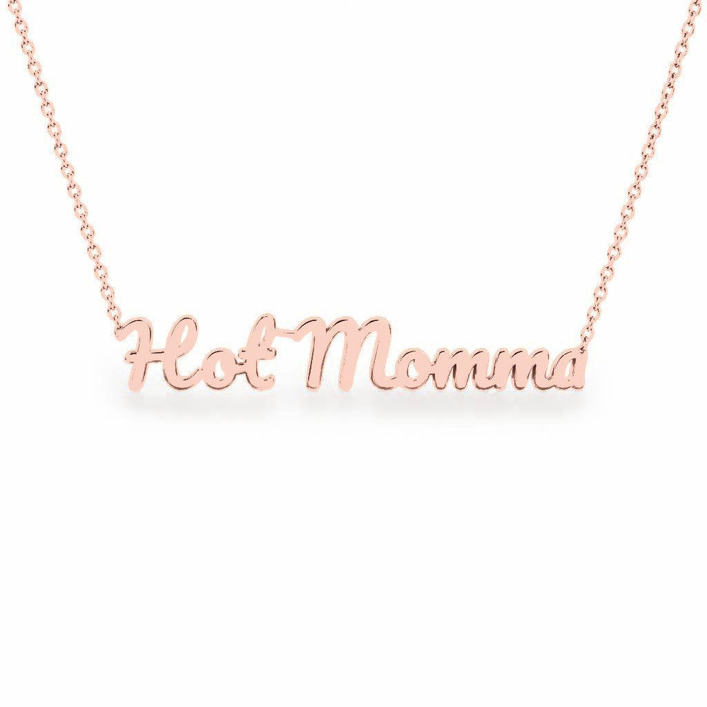 Gold Name Necklace – Hot Momma | 14K Solid Gold