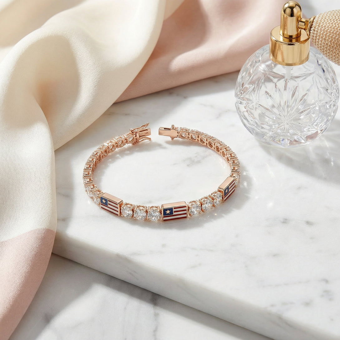 Diamond Tennis Bracelet with United States Flag no. 2