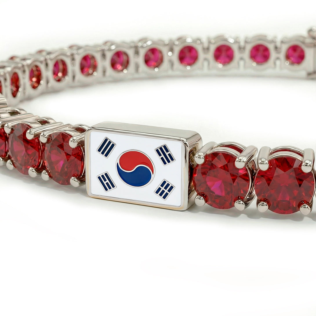 Ruby Tennis Bracelet with South Korea Flag no. 12