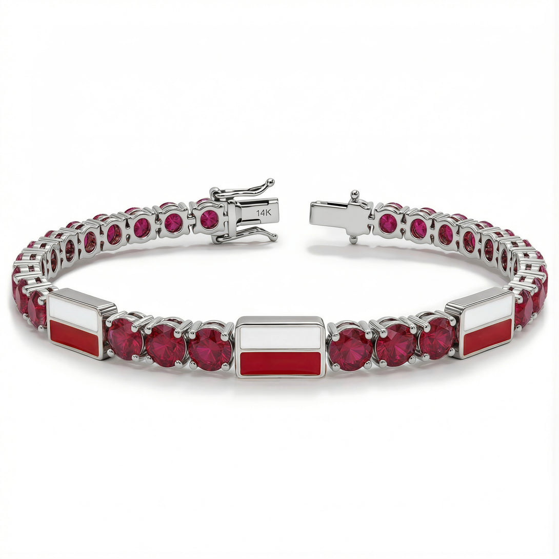 Ruby Tennis Bracelet with Poland Flag no. 12