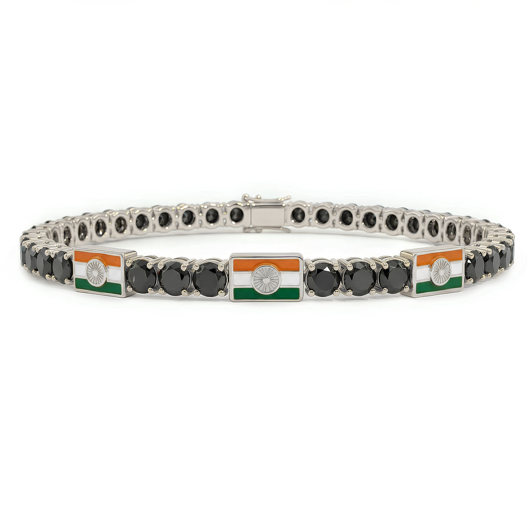 Black Diamond Tennis Bracelet with India Flag no. 9