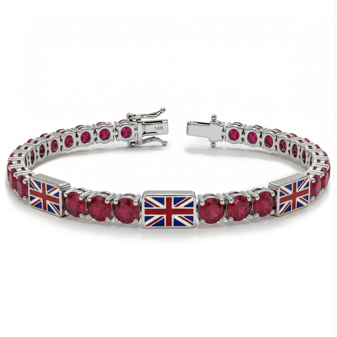 Ruby Tennis Bracelet with United Kingdom Flag no. 12